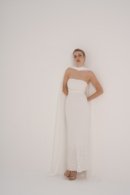 Embroidered Sleeveless Crepe Dress with Flowing Chiffon Shawl