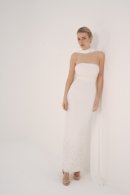 Embroidered Sleeveless Crepe Dress with Flowing Chiffon Shawl