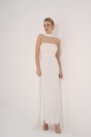 Embroidered Sleeveless Crepe Dress with Flowing Chiffon Shawl