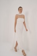 Embroidered Sleeveless Crepe Dress with Flowing Chiffon Shawl
