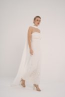 Embroidered Sleeveless Crepe Dress with Flowing Chiffon Shawl
