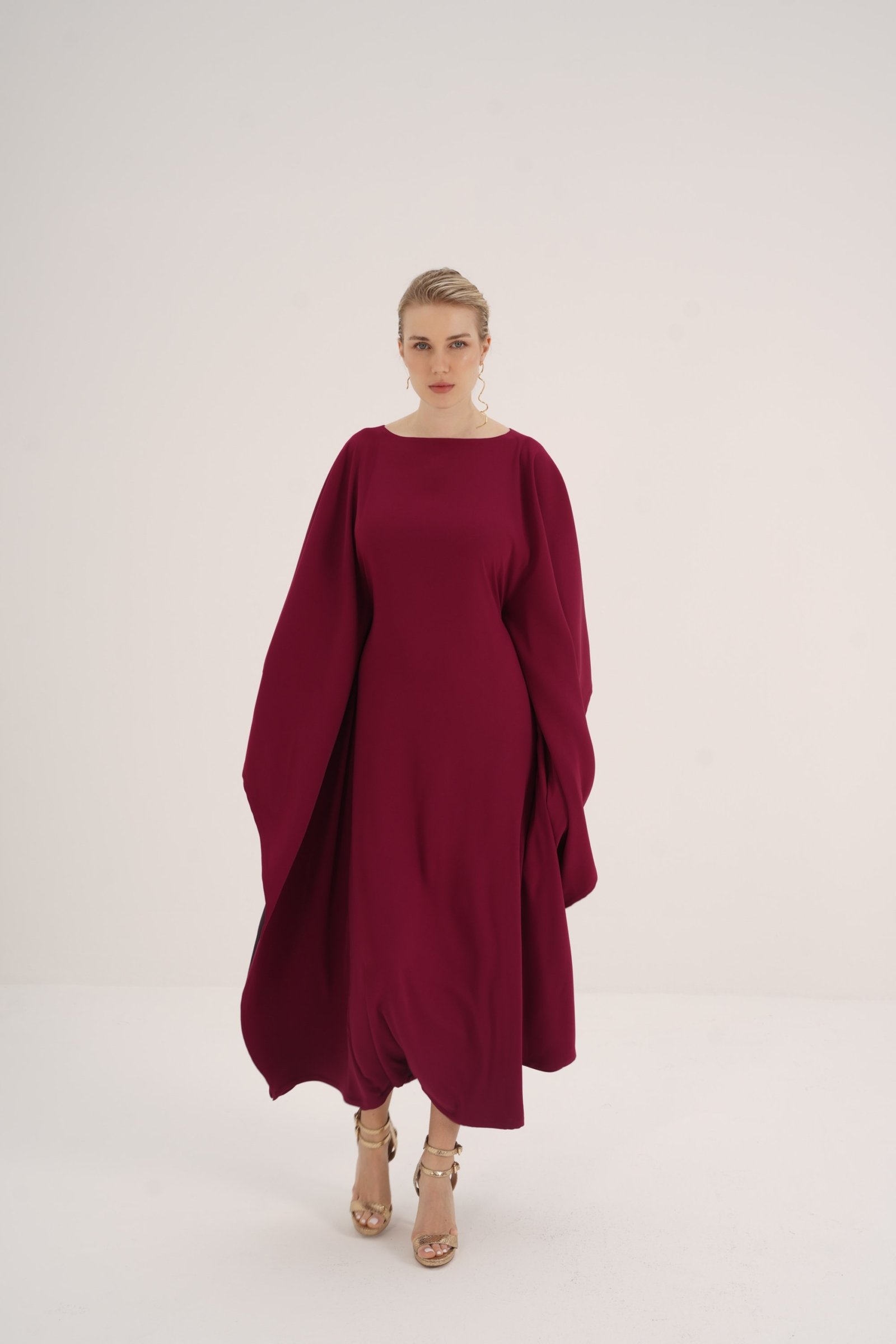 Dual-Tone Crepe Kaftan with Hidden Belt