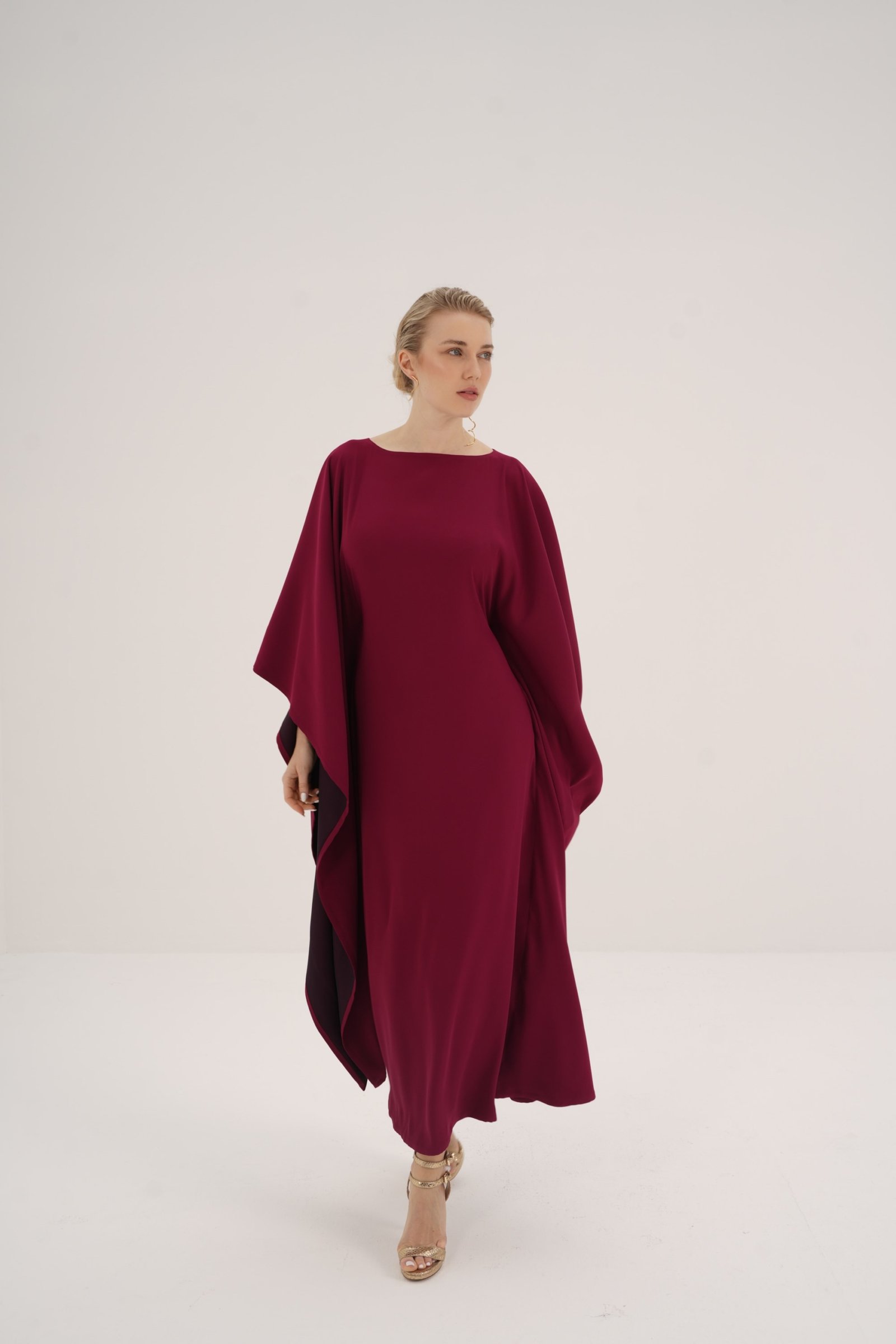 Dual-Tone Crepe Kaftan with Hidden Belt