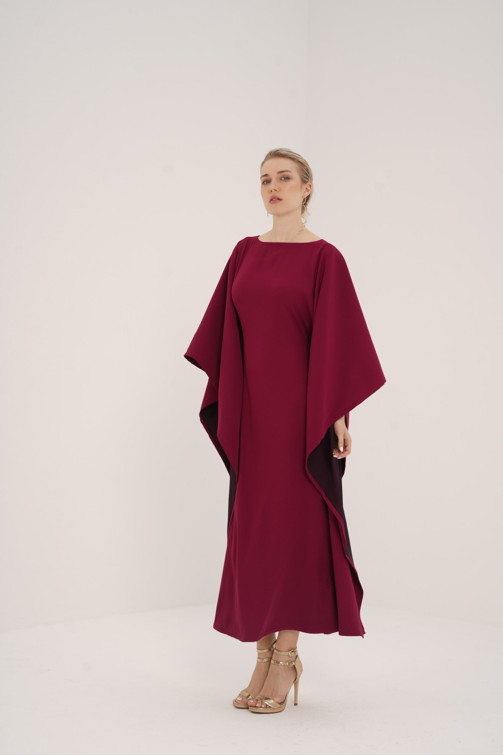 Dual-Tone Crepe Kaftan with Hidden Belt
