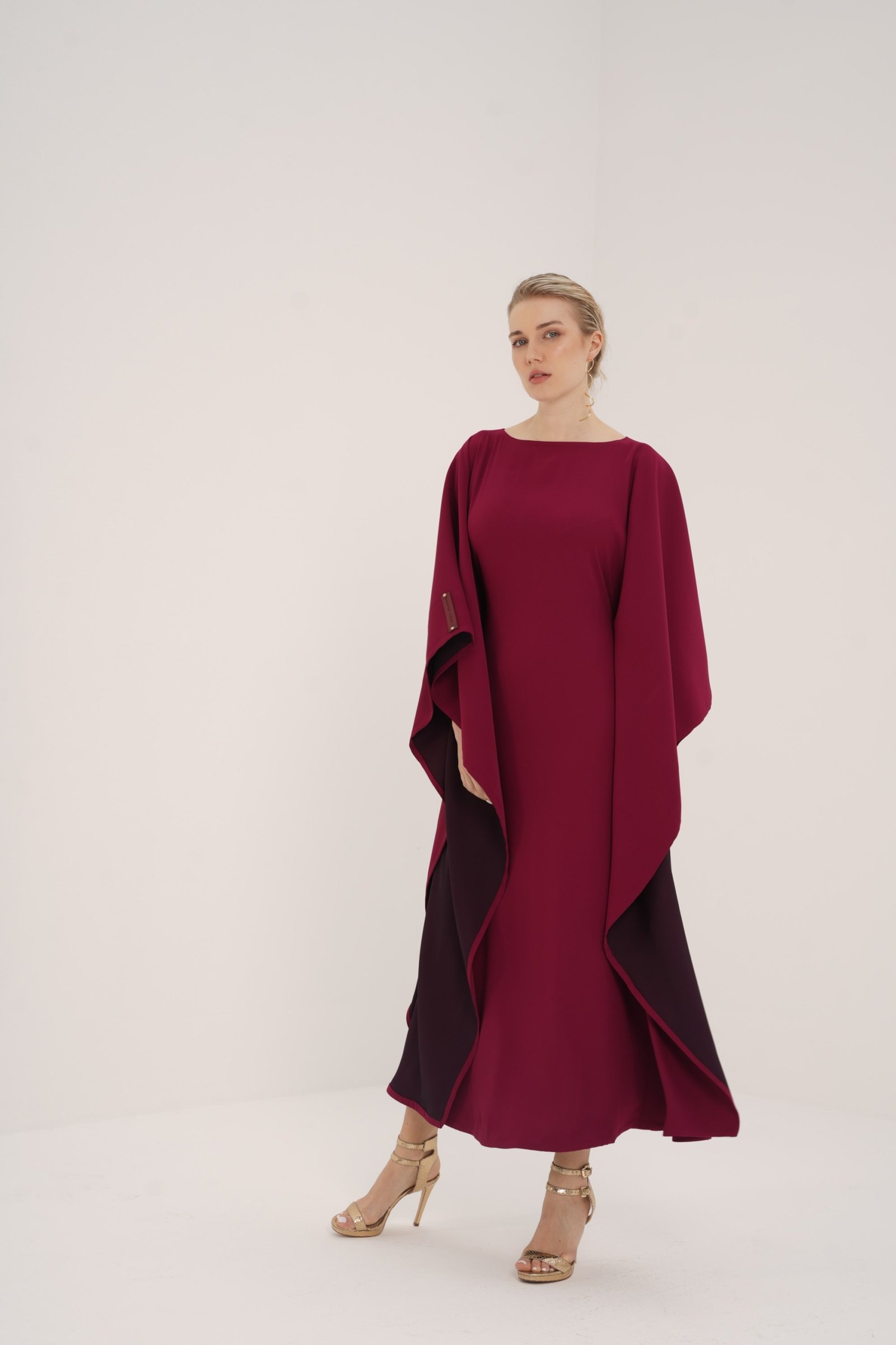 Dual-Tone Crepe Kaftan with Hidden Belt