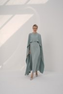 Elegant Asymmetric Silk Cape with Flowing Long Dress