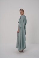 Elegant Asymmetric Silk Cape with Flowing Long Dress