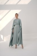 Elegant Asymmetric Silk Cape with Flowing Long Dress