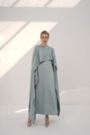 Elegant Asymmetric Silk Cape with Flowing Long Dress