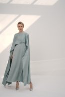 Elegant Asymmetric Silk Cape with Flowing Long Dress