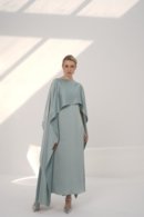Elegant Asymmetric Silk Cape with Flowing Long Dress