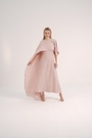 Asymmetric Crepe Cape with Pearl Details